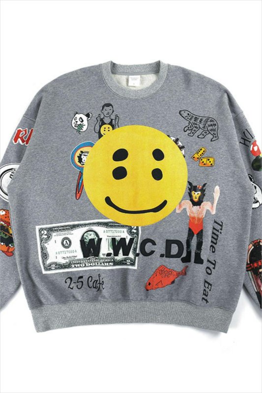画像5: men's  high street smiley face  round neck pullover sweater sweatshirt　ユニセッ クス男女兼用 マイル&コミックプリントスウェットトレーナー　プルオーバ (5)