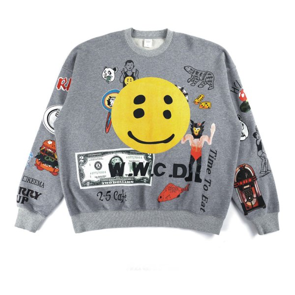 画像1: men's  high street smiley face  round neck pullover sweater sweatshirt　ユニセッ クス男女兼用 マイル&コミックプリントスウェットトレーナー　プルオーバ (1)