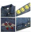 画像3:   Men's  washed embroidered smiley denim clothingdenim  jacket 　スマイル＆刺繍付きデニムジャケットGジャン　ジャンバー　ブルゾン　ジャケット (3)