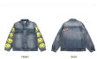 画像2:   Men's  washed embroidered smiley denim clothingdenim  jacket 　スマイル＆刺繍付きデニムジャケットGジャン　ジャンバー　ブルゾン　ジャケット (2)