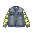 画像1:   Men's  washed embroidered smiley denim clothingdenim  jacket 　スマイル＆刺繍付きデニムジャケットGジャン　ジャンバー　ブルゾン　ジャケット (1)