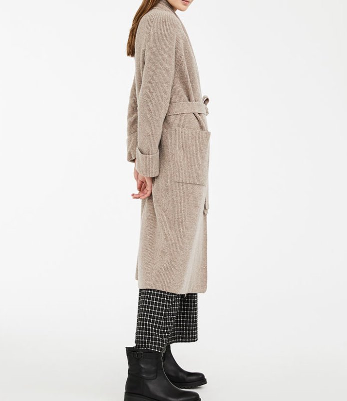 画像2: Women's pure wool bathrobe style lace-up long cardigan  coat  ウールロングカーディガンスタイルコート ジャケット ブルゾン  (2)