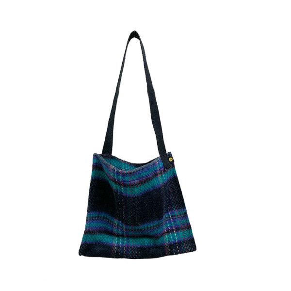 画像1: Woman’s  bag woolen tote bag large capacity Messenger bag plaid shoulder bagモコモココチェックトート メッセンジャーバッグ　ハンドバック (1)