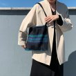 画像3: Woman’s  bag woolen tote bag large capacity Messenger bag plaid shoulder bagモコモココチェックトート メッセンジャーバッグ　ハンドバック (3)