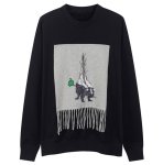 画像2: men's tassel skunk animal embroidery collage cotton loose round neck sweater  sweatshirt　ユニセッ クス男女兼用タッセル＆アニマルプリントスウェットトレーナー　プルオーバ (2)