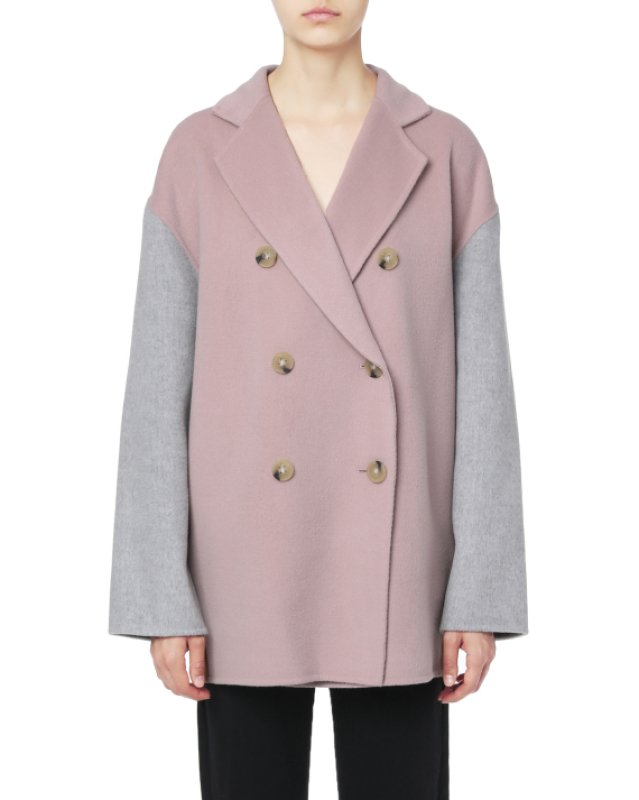 画像4: Women's artificial hand stitching pink color matching casual short double-sided coat   Jacket ウールダブルコート ジャケット ブルゾン　 (4)