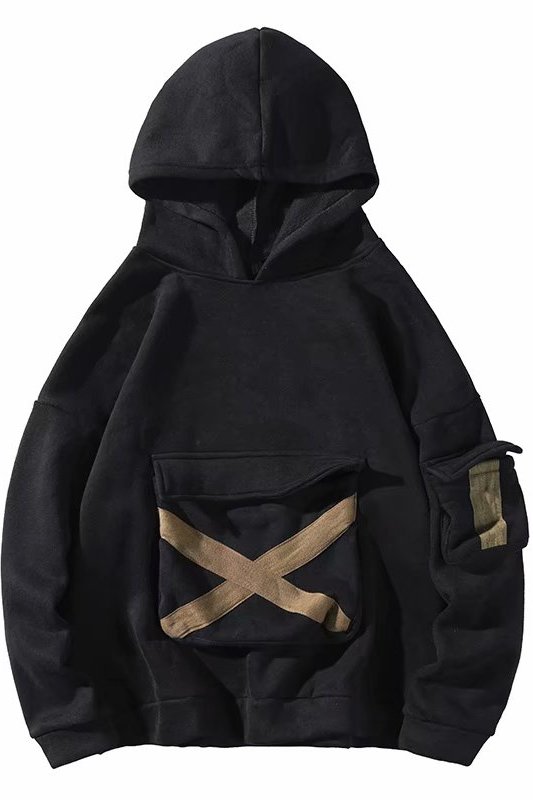画像1: men's super fire long sleeve plus velvet Oversize hooded sweater  blouson　ユニセッ クス男女兼用 オーバーサイズバッククロス付きフーディーパーカー　ブルゾン (1)