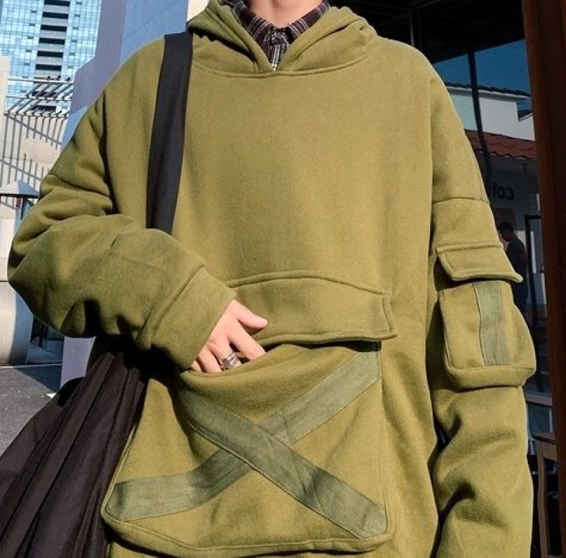 画像2: men's super fire long sleeve plus velvet Oversize hooded sweater  blouson ユニセッ クス男女兼用 オーバーサイズバッククロス付きフーディーパーカー ブルゾン (2)