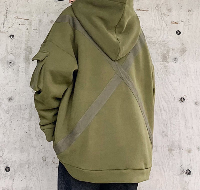 画像4: men's super fire long sleeve plus velvet Oversize hooded sweater  blouson ユニセッ クス男女兼用 オーバーサイズバッククロス付きフーディーパーカー ブルゾン (4)