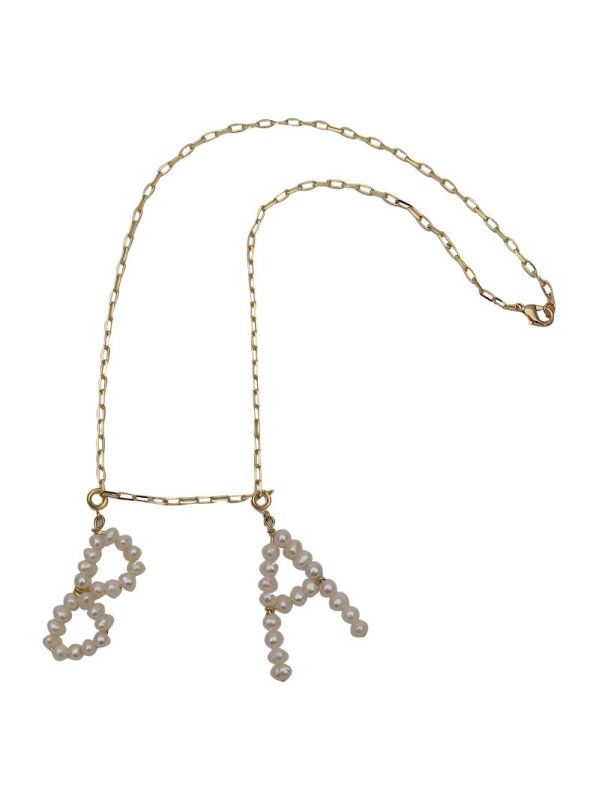 画像8: retro baroque pearls letters gold-plated Handmade Earring Earring Necklace 　選べるパールアルファベットロゴ ピアス イヤリング  ネクッレスペンダントヘッド に  (8)