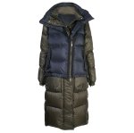 画像5: women's  stitching  down jacket long coat  ダウンバイカラーロングウールコート (5)