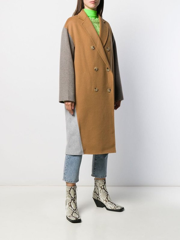 画像8: women'sCamel color matching wedge long double-sided coat キャメルカラーマッチングウェッジロングコートダブルブレスト (8)