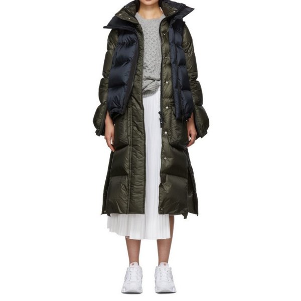 画像1: women's  stitching  down jacket long coat  ダウンバイカラーロングウールコート (1)