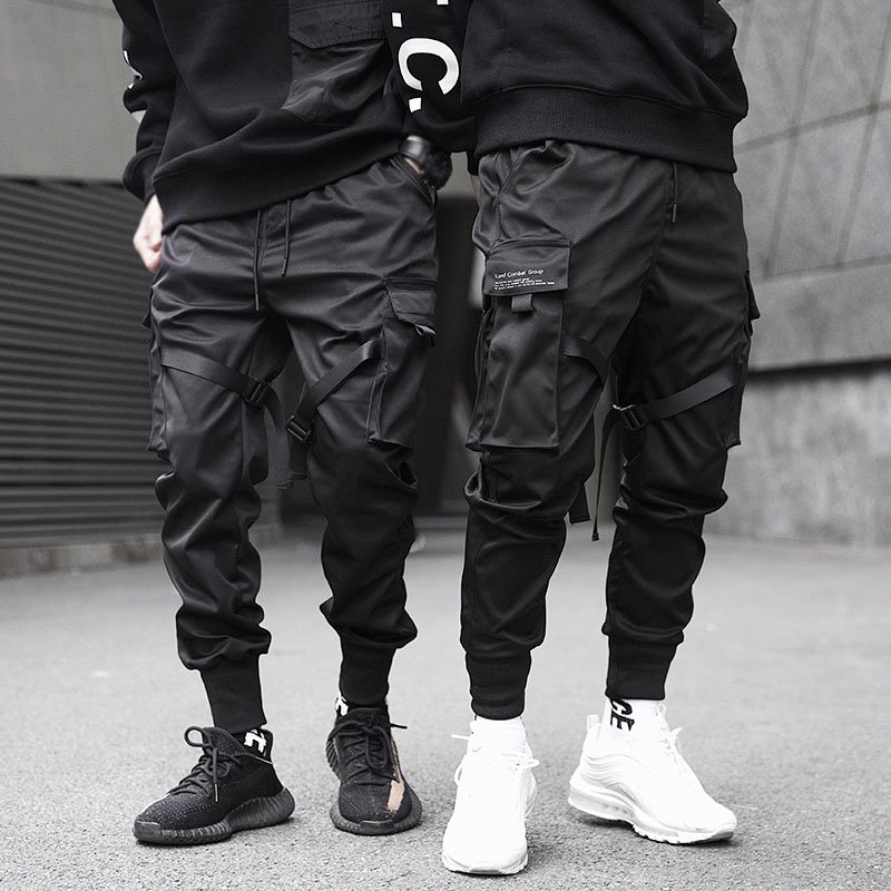 画像2: tactical paratroopers overalls  streamers feet pants trousers pans リラックスフィット ブラックカーゴビームフットパンツ カジュアルパンツ  (2)
