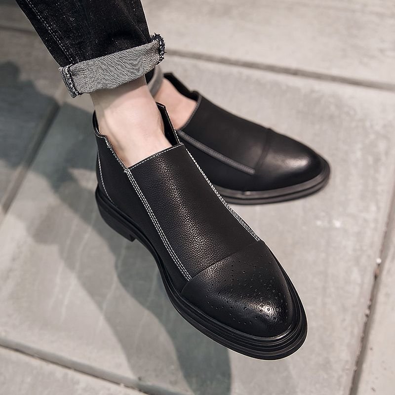 画像3: Men's black leather  Brock carved zipper Chelsea boots  Martin boots 　メンズ レザージッパーチェルシーブーツ  マーティンブーツ　 (3)
