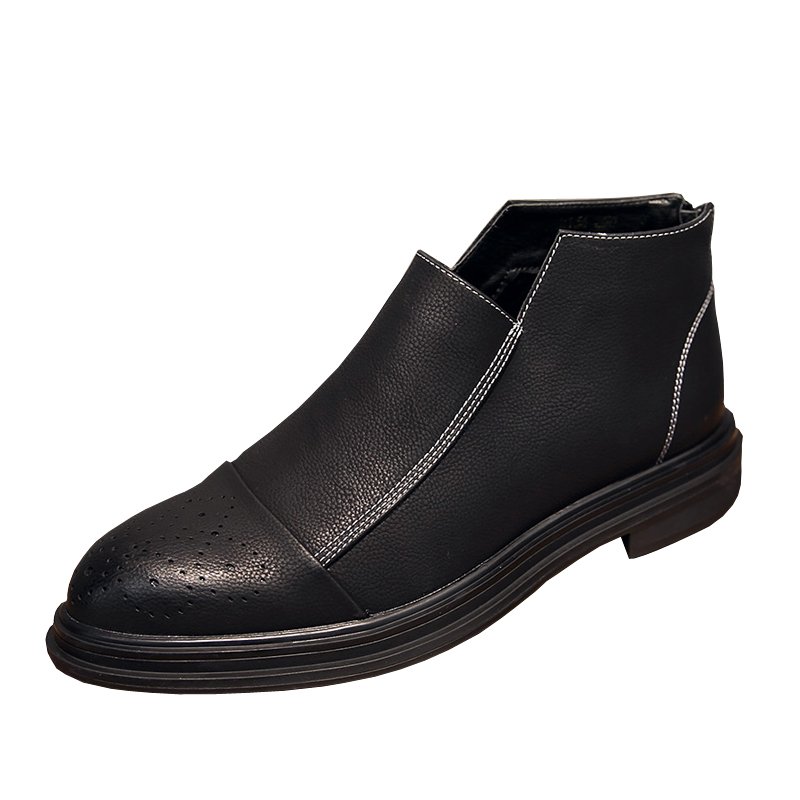 画像1: Men's black leather  Brock carved zipper Chelsea boots  Martin boots 　メンズ レザージッパーチェルシーブーツ  マーティンブーツ　 (1)