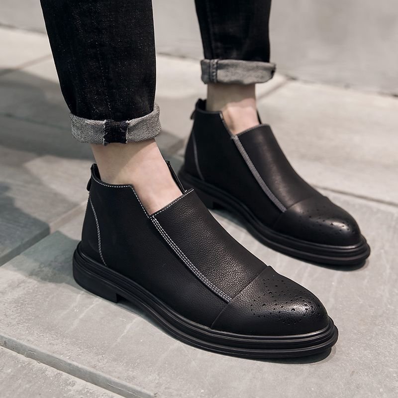 画像2: Men's black leather  Brock carved zipper Chelsea boots  Martin boots 　メンズ レザージッパーチェルシーブーツ  マーティンブーツ　 (2)