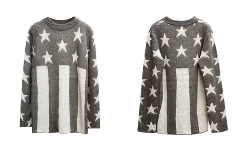 画像2: Women's stars mohair long-sleeved sweater loose round neck pullover モヘア星&ストライプ柄長袖セーター プルオーバー  (2)