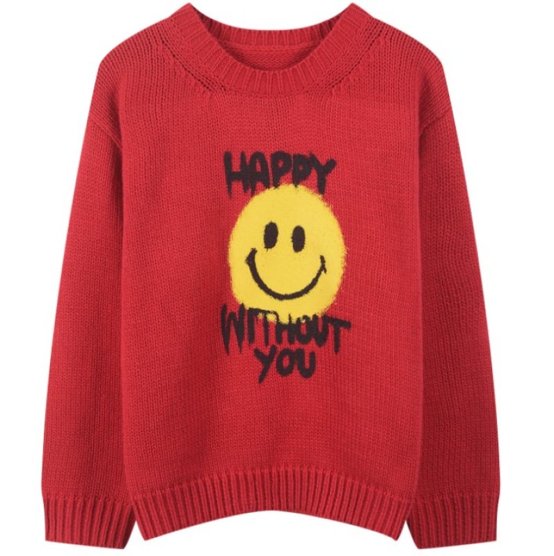 画像4: Women's loose smiley graffiti sweater スマイリー スマイル付き長袖セーター プルオーバー　 (4)