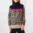 画像4: Women's  high collar classic leopard contrast color stitching knit 豹柄レオパードハイネック長袖セーター プルオーバー　 (4)