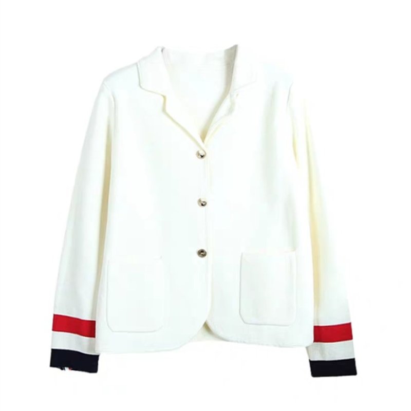 画像4: women's contrast color stripe stiff type double-sided knit jacket   コントラストカラーライン入りニットジャケット (4)