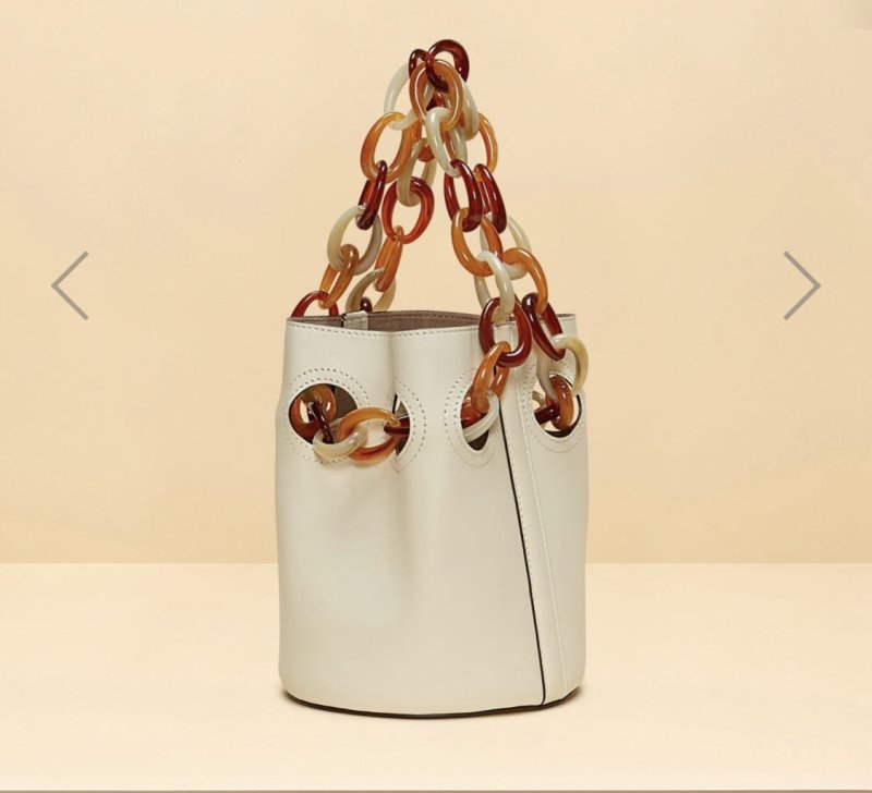 画像6: Woman’s  acrylic chain portable bucket Leather bagアクリルチェーンポータブルレザーバケットバッグハンドバック (6)