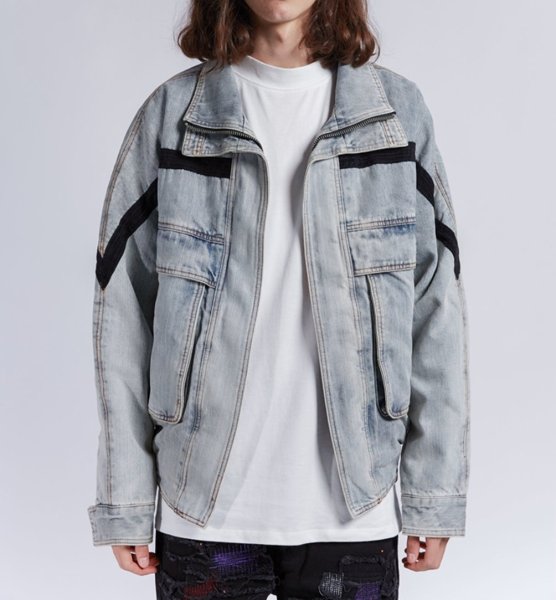 画像1: men's  washing denim men's loose denim jacketj blouson　ユニセッ クス男女兼用ライン入りウォッシュデニム デニムGジャン　ジャケットブルゾン (1)