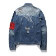 画像2: men's wash old loose hole denim jacketj blouson　ユニセッ クス男女兼用デニムダメージジップアップGジャン　ジャケットブルゾン (2)