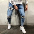 画像6:  Men's Hole Denim Checkerboard  trousers casual pantsメンズチェッカーボードデニムカジュアルパンツ  (6)