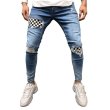 画像5:  Men's Hole Denim Checkerboard  trousers casual pantsメンズチェッカーボードデニムカジュアルパンツ  (5)