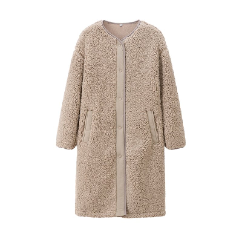 画像5: women's Imitation lambskin v neck simple long coat　Vネックロングエコファーコート　ジャケット (5)