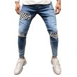 画像1:  Men's Hole Denim Checkerboard  trousers casual pantsメンズチェッカーボードデニムカジュアルパンツ  (1)