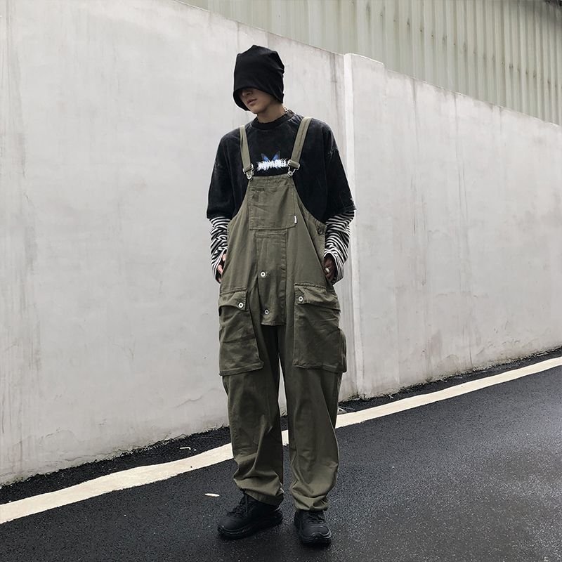 画像10:  Men's overalls lovers loose straight pocket casual trousers jumpsuit   メンズオーバーオールルーズストレートポケットジャンプスーツパンツ  (10)