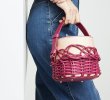 画像9: Woman’s  Woven Contrast Portable Vegetable Basket Bucket Bags レザーバケットバスケットバッグ トート ショルダークロスボディーバッグ  (9)