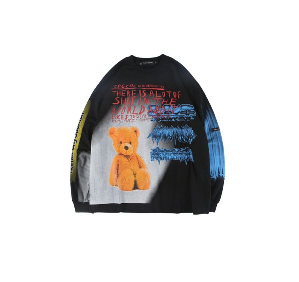 画像1:  men and women cute bear graffiti print long sleeve t-shirt  ユニセックス男女兼用ベアー＆グラフィックTシャツ (1)