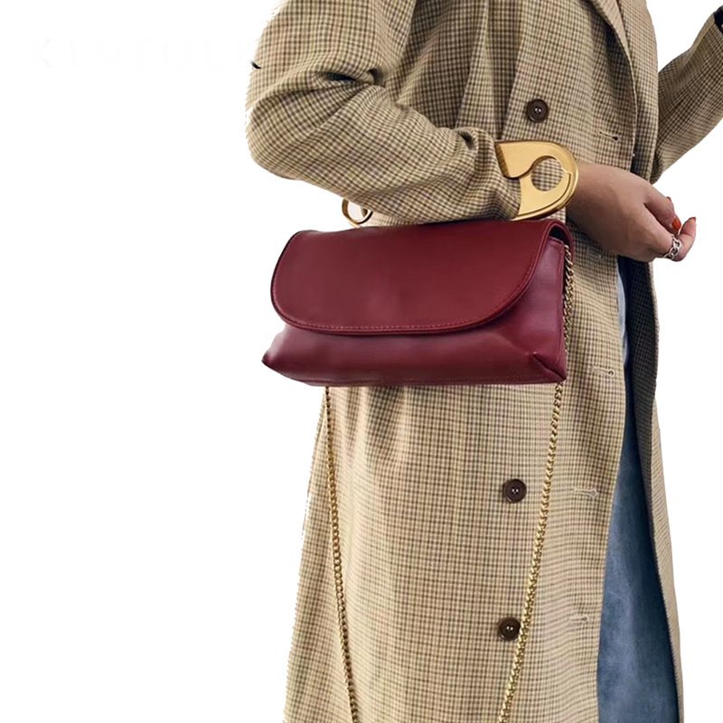 画像4: Woman’s big pin design soft high texture small bag ビッグピンデザインソフトレザートートショルダーメッセンジャーバッグ  (4)