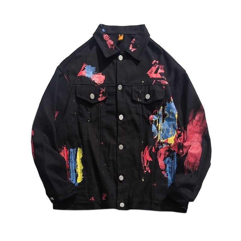 画像1: men's graffiti splash ink denim jacket blouson　ユニセッ クス男女兼用グラフィックペイントデニムGジャン　ブルゾン (1)
