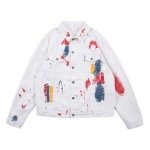 画像2: men's graffiti splash ink denim jacket blouson　ユニセッ クス男女兼用グラフィックペイントデニムGジャン　ブルゾン (2)