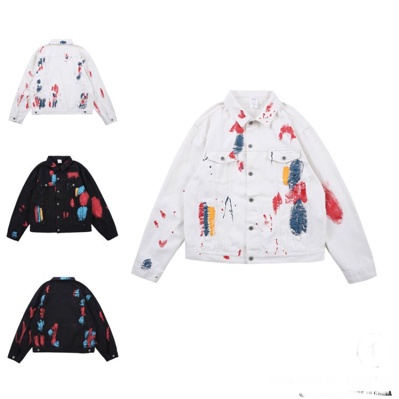 画像6: men's graffiti splash ink denim jacket blouson ユニセッ クス男女兼用グラフィックペイントデニムGジャン ブルゾン (6)