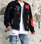 画像7: men's graffiti splash ink denim jacket blouson　ユニセッ クス男女兼用グラフィックペイントデニムGジャン　ブルゾン (7)