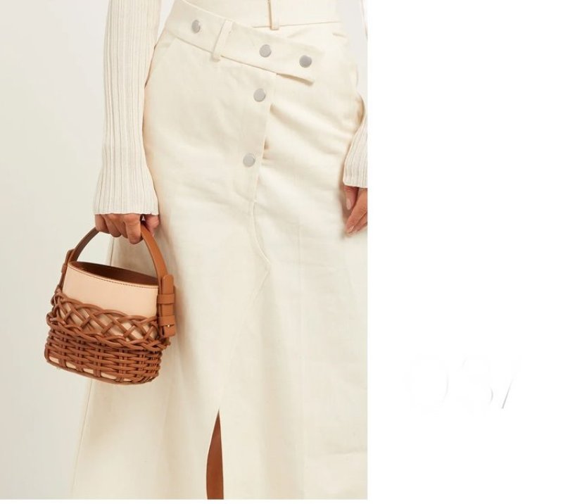 画像6: Woman’s  Woven Contrast Portable Vegetable Basket Bucket Bags レザーバケットバスケットバッグ トート ショルダークロスボディーバッグ  (6)