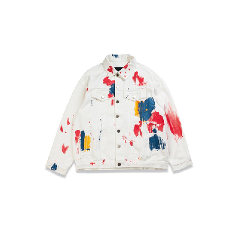 画像8: men's graffiti splash ink denim jacket blouson ユニセッ クス男女兼用グラフィックペイントデニムGジャン ブルゾン (8)