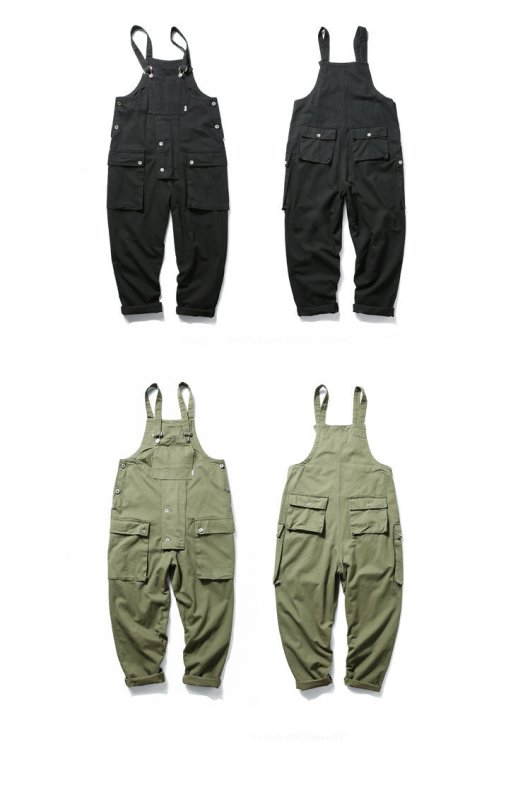 画像12:  Men's overalls lovers loose straight pocket casual trousers jumpsuit   メンズオーバーオールルーズストレートポケットジャンプスーツパンツ  (12)