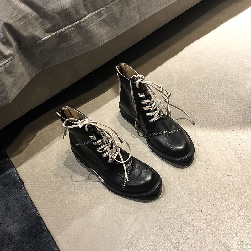 画像4:  women's  new style zipper  lace-up short boots レースアップレザージップショートブーツ  (4)