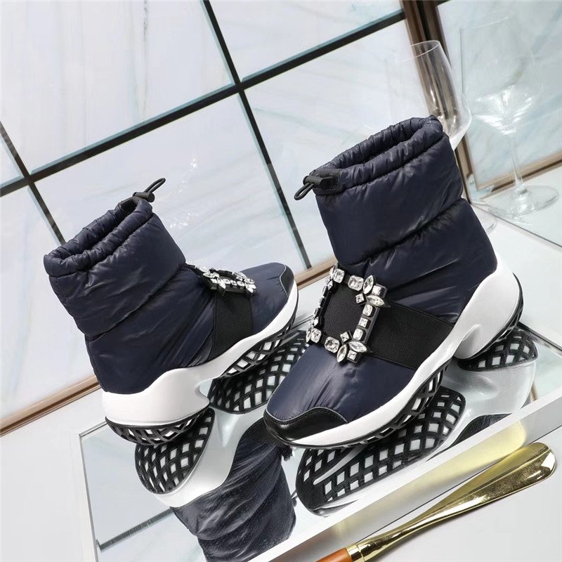 画像7:  women's  square buckle rhinestone wild short boots down leisure snow boots スクエアバックルラインストーンワイルドショートブーツ ダウンレジャースノーブーツ (7)