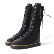 画像2:  women's  British style flat laced  middle boots フラットレースアップレザージップブーツ  (2)