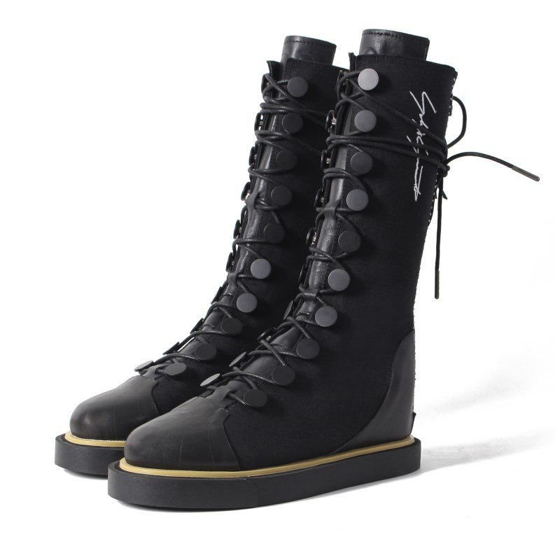 画像2:  women's  British style flat laced  middle boots フラットレースアップレザージップブーツ  (2)