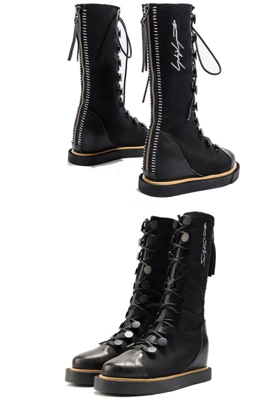 画像4:  women's  British style flat laced  middle boots フラットレースアップレザージップブーツ  (4)