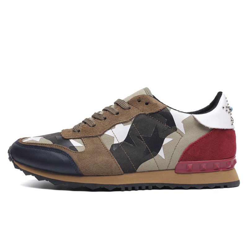 画像1:  Men's Lace-up low-cut  camouflage leather casual sports shoes sneakers     シンプルレースアップ迷彩カモフラージュスニーカー カジュアル シューズ  (1)