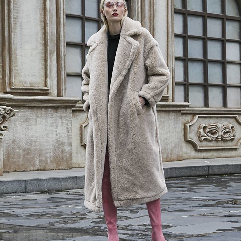 画像6: Women's Oversize Teddy Bear Fur Coat テディベア オーバーサイズ リアルシープファーコート 2つボタン (6)